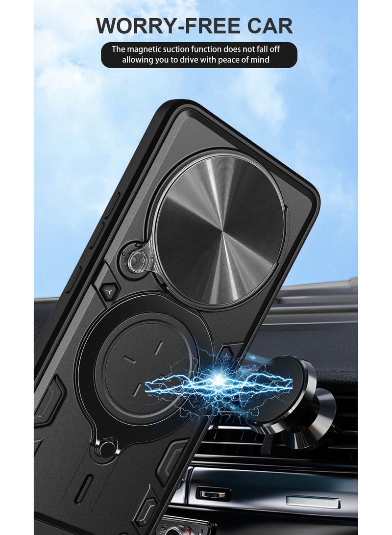 for Redmi Note 14 Pro+ 5G Case, Slide Camera Lens Cover, Magnetic Ring Holder Kickstand Protective Phone Case for Redmi Note 14 Pro+ 5G, Black - Image 5