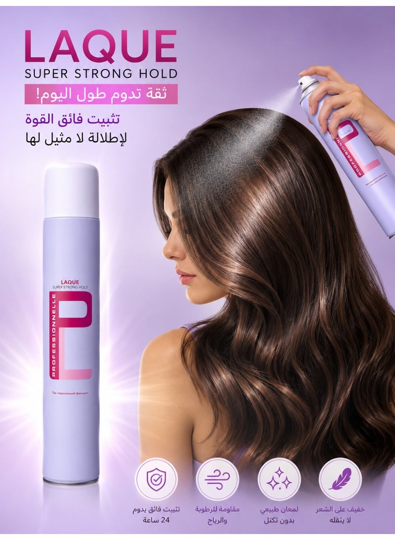 LAQUÉ LAQUE Super Strong Hold Hair Spray – Professional Long Lasting Hair Styling Spray, Humidity Resistant, Natural Shine, Suitable for All Hair Types500 ml - Image 1