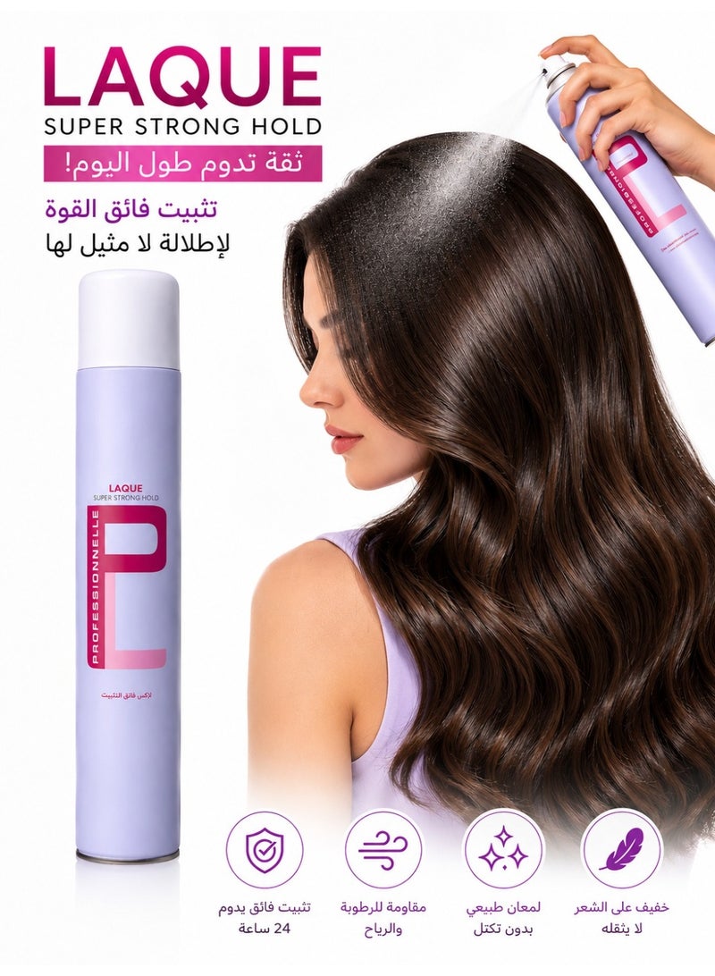 LAQUÉ LAQUE Super Strong Hold Hair Spray – Professional Long Lasting Hair Styling Spray, Humidity Resistant, Natural Shine, Suitable for All Hair Types500 ml - Image 5