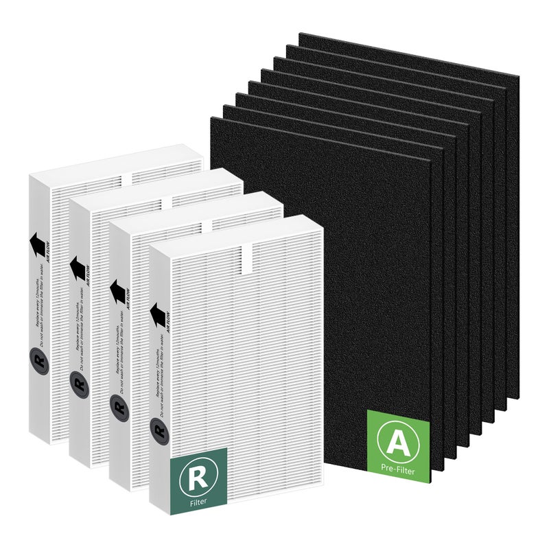 HPA100 Replacement Filters for Honeywell HPA100 HRFARVP100 Series Air Purifier HPA094 HPA104 HPA105 HPA3100 and HPA5100 Funmit 4 HEPA R Replacement and 8 A Carbon PreCut PreFilters