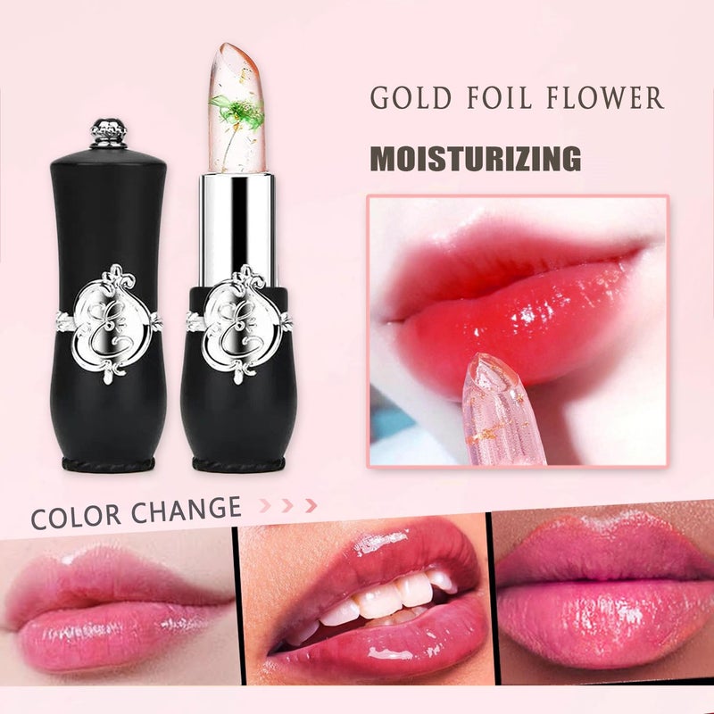 firstfly Pack of 6 Crystal Flower Jelly Lipstick, Long Lasting Nutritious Lip Balm Lips Moisturizer Magic Temperature Color Change Lip Gloss (Black) - Image 3