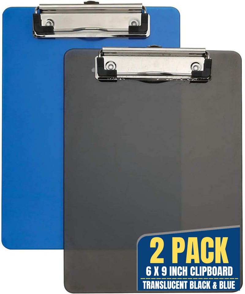1InTheOffice Small Clipboards 6x9 Plastic Memo Size, Translucent Blue/Translucent Black, 6 x 9 Clip Board- Mini, (2) - Image 1