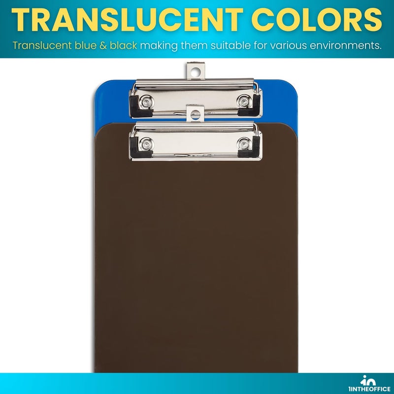 1InTheOffice Small Clipboards 6x9 Plastic Memo Size, Translucent Blue/Translucent Black, 6 x 9 Clip Board- Mini, (2) - Image 4