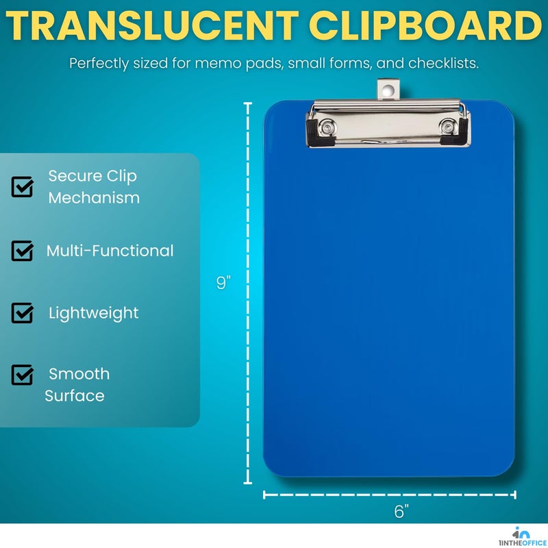1InTheOffice Small Clipboards 6x9 Plastic Memo Size, Translucent Blue/Translucent Black, 6 x 9 Clip Board- Mini, (2) - Image 2