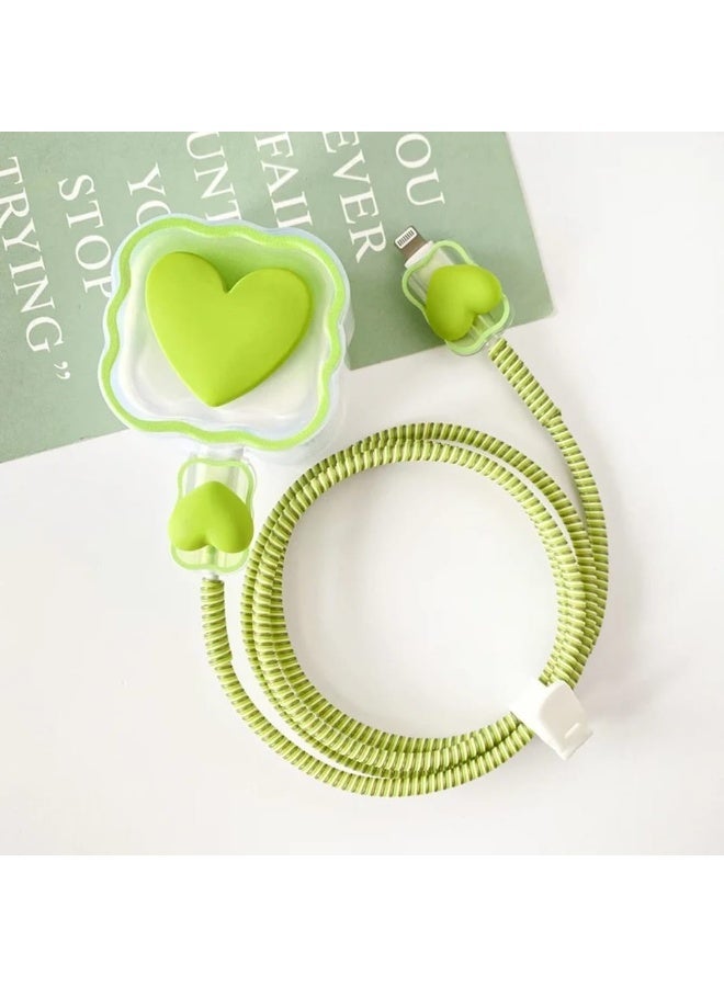GREEN Love Heart Charging Cable Protectors Cute Charger Protector for Iphone Charger Cover Case