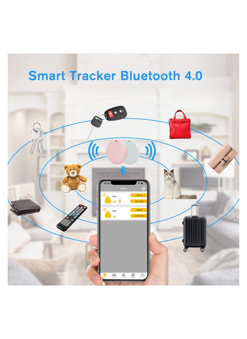 SYOSI 2 Pack Bluetooth Key Finder Locator, Mini Anti Lost Item Finder Tag Key Tracker Alarm For Pet, Key, Wallet, Luggage, Compatible With Ios And Android, Incl Silicone Protective Cases (White and Pink)  - Image 2