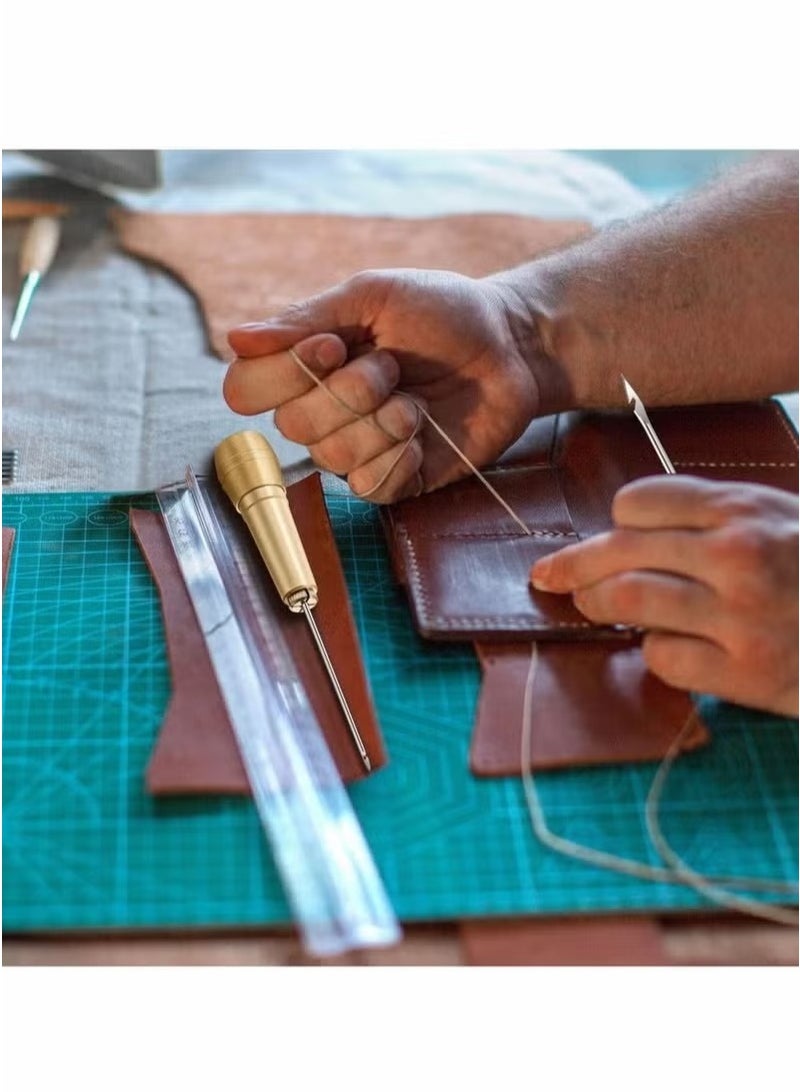 Ailily Canvas Leather Sewing Awl Needle with Copper Handle, 50 m Nylon Cord Thread and 2 Pieces Thimble for Handmade Leather Sewing Tools Shoe and Leather Repair, 6 Pieces - Image 5