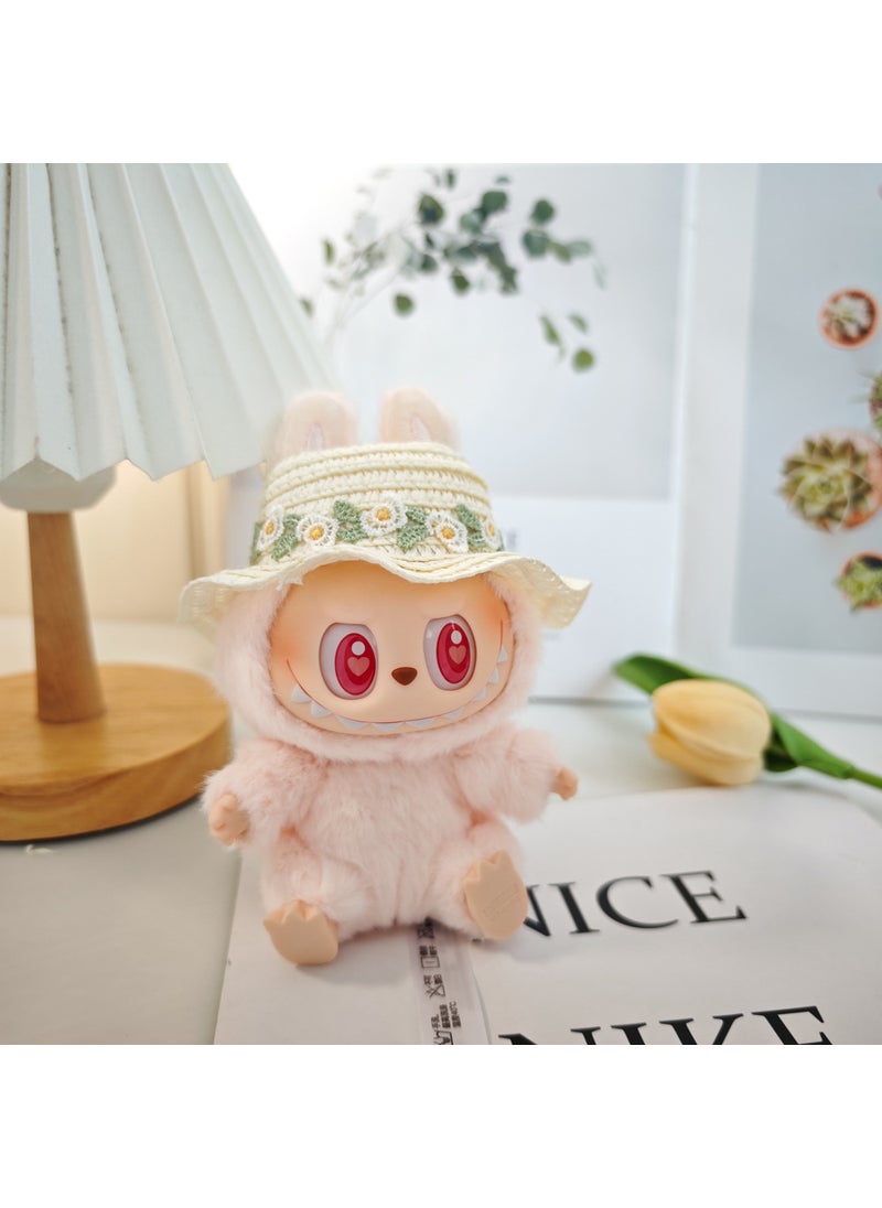 Labubu Doll Pink Tulle Dress Charm Elf flower wavy straw hat (excluding baby) 