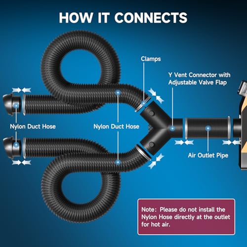 Hon&Guan 3 Inch Diesel Heater Hose Kit, Flexible Nylon Air Vent Set with Adjustable Y Splitter, Two 8FT Ducts, 3FT Outlet Pipe, Air Vents and Clamps for 5KW 8KW Heaters - Image 2