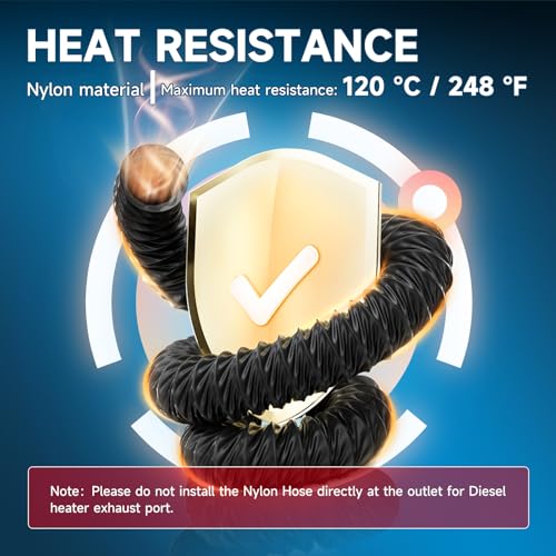 Hon&Guan 3 Inch Diesel Heater Hose Kit, Flexible Nylon Air Vent Set with Adjustable Y Splitter, Two 8FT Ducts, 3FT Outlet Pipe, Air Vents and Clamps for 5KW 8KW Heaters - Image 3