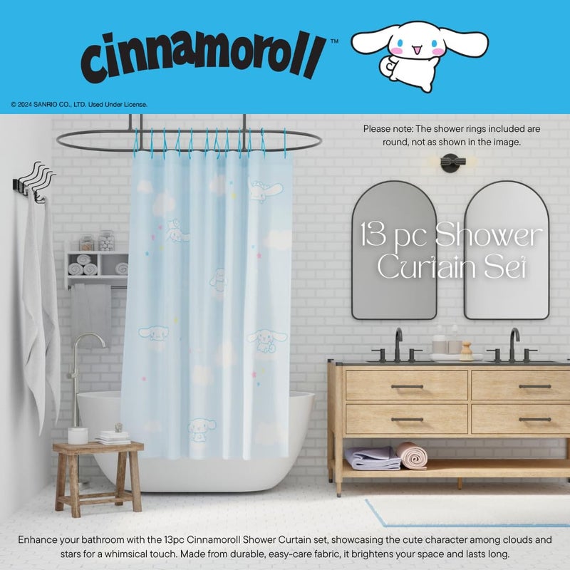 Franco Cinnamoroll 13 Piece Shower Curtain and Ring Set  (100% Officially Licensed Product) - Image 3