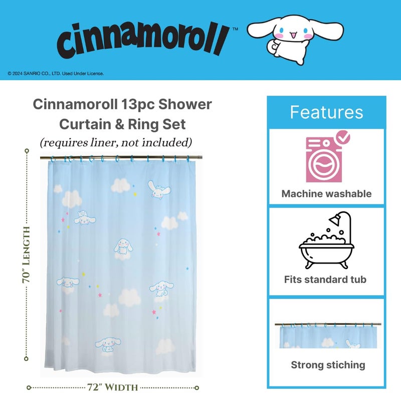 Franco Cinnamoroll 13 Piece Shower Curtain and Ring Set  (100% Officially Licensed Product) - Image 2