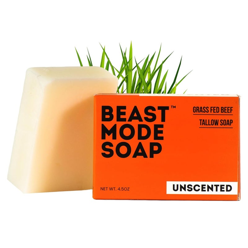 Beast Mode Soap صابون بيست مود للرجال بدون رائحة بار واحد مكوناته بسيطة مصنوعة من دهن العشب وماء صابون بار آمن للبشرة الحساسة مصنوع يدويًا في الولايات المتحدة - Image 1