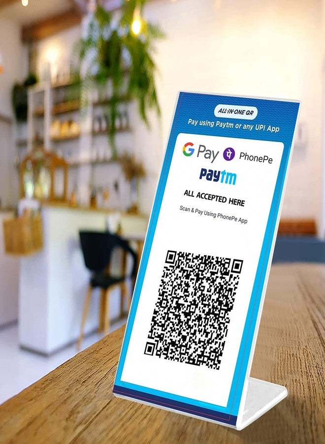 Shuban Acrylic QR Bar Code Display Stand, Paper Stand, Perfect for Restaurants, Promotions, Photo Frames for BHIM, PHONEPE, Google Pay Stand 4" X 6" (A6) (Pack Of 12) - Image 3