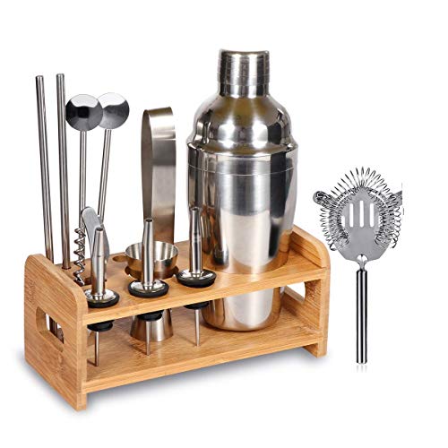 Okayji Stainless Steel Barware Cocktail Shaker Set Bartender Kit Home Bar Tool with Stand, 13- Pieces - Image 1