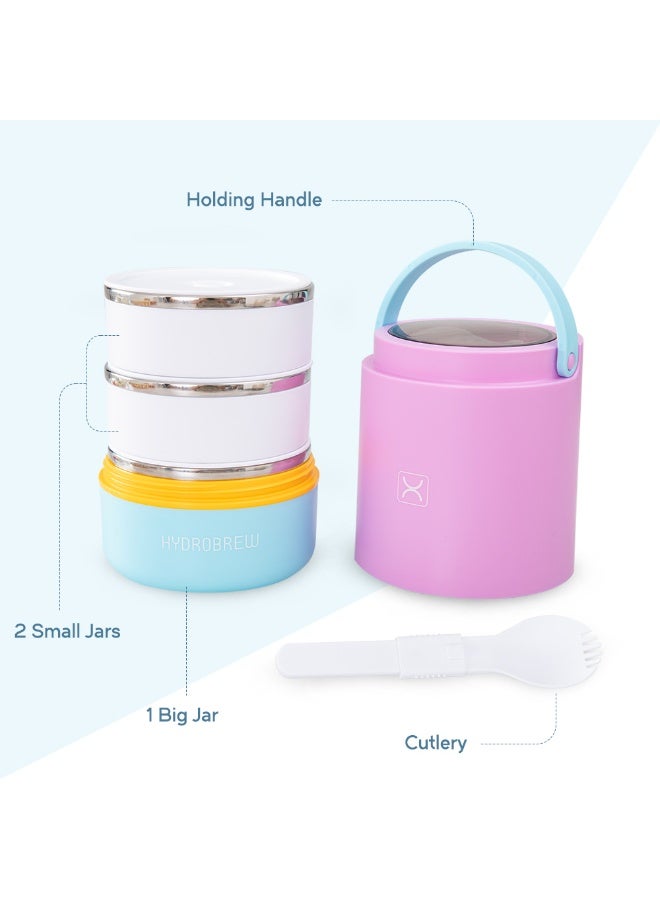 Hydrobrew Triple Decker Stainless Steel Lunch Box w/ Spoon-Candy Cloud - Image 3