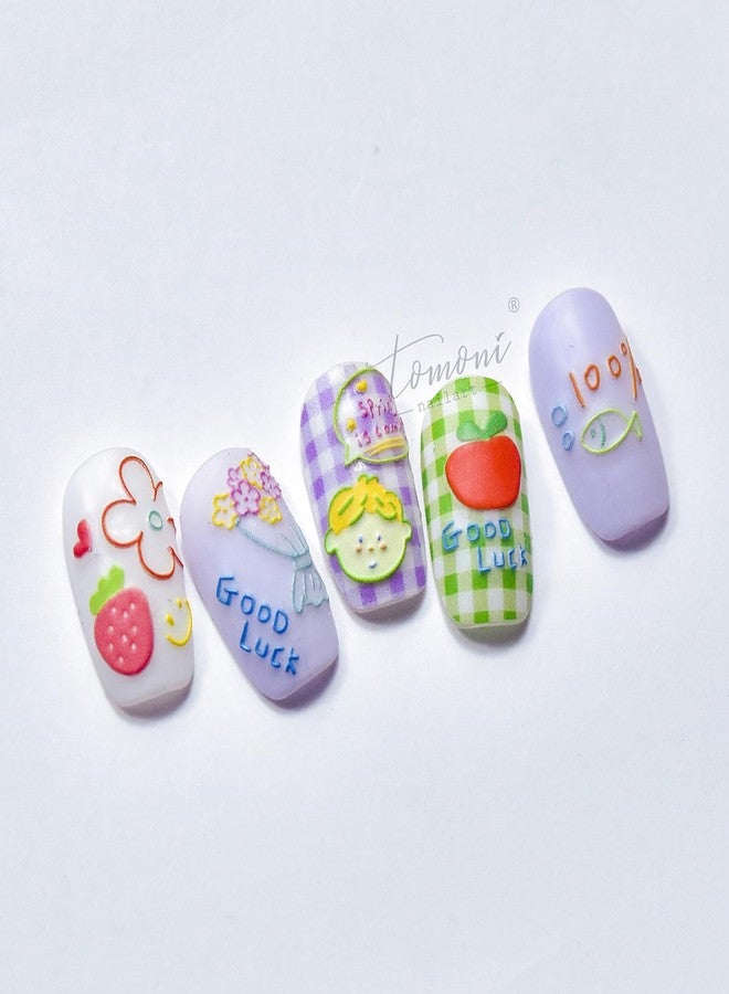 Charmark Cartoon Nail Sticker 5D Embossed Nail Decal Cute Flower Strawberry Nail Designs Gel Nail Stickers for Women Nail Art Supplies Self Adhesive DIY Nail Decorations - Image 5
