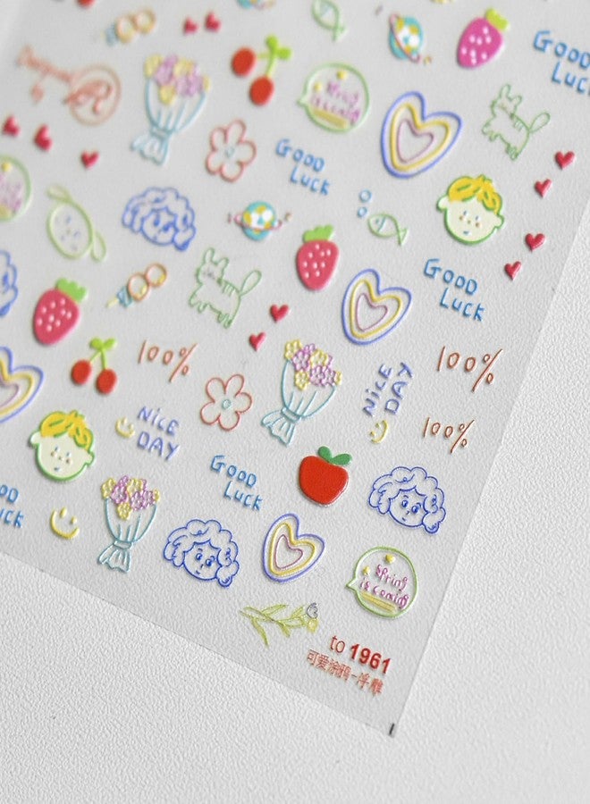 Charmark Cartoon Nail Sticker 5D Embossed Nail Decal Cute Flower Strawberry Nail Designs Gel Nail Stickers for Women Nail Art Supplies Self Adhesive DIY Nail Decorations - Image 4