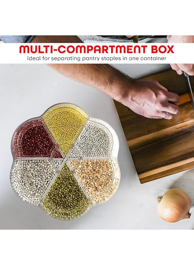 منظم بقالة دوار 360 درجة مع موزع بستة أقسام، أسطوانة قياس بغطاء مقاوم للرطوبة، حامل حبوب، موزع، تخزين محكم للمطبخ، حبوب صغيرة، بقوليات، أرز، إلخ. - Image 5