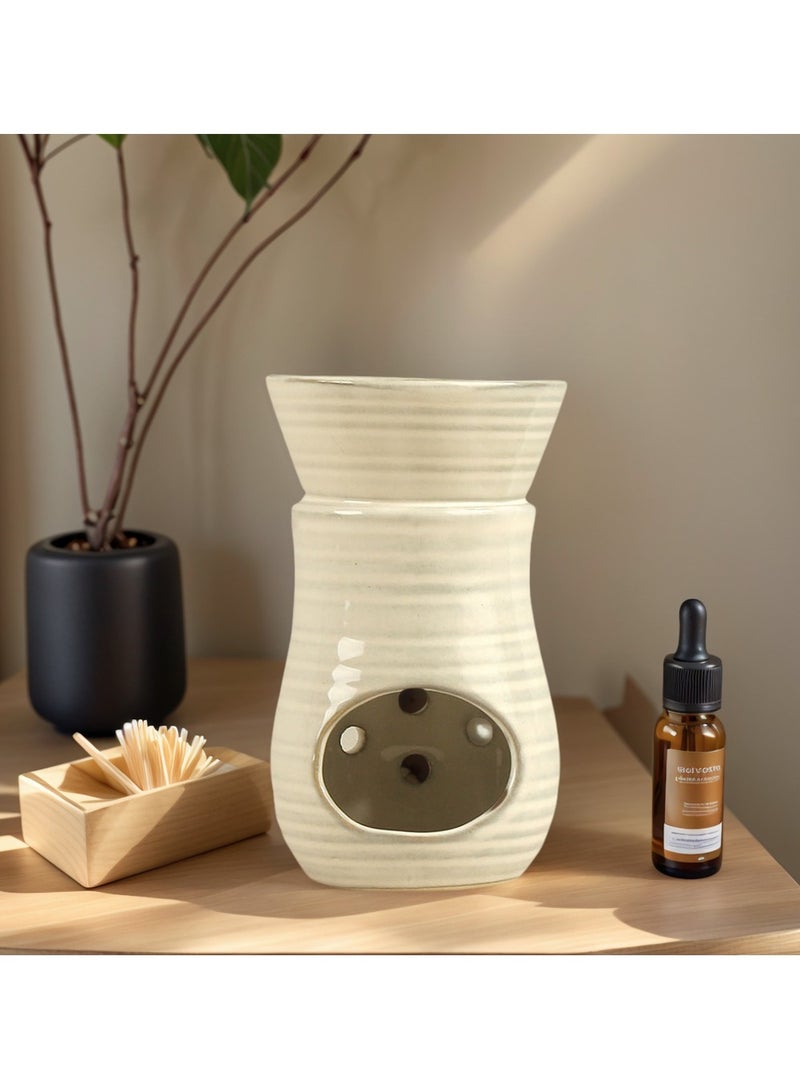 White Ceramic Kiln-Transformation Aroma Diffuser – 120ml Deep-Well Essential Oil Burner for Home, SPA, and Meditation (13.5cm Elegant Design) - Image 1