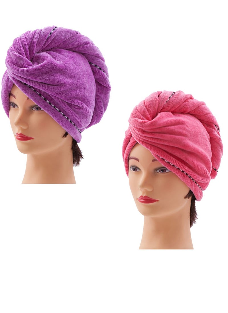 Generic 2 Pcs Hair Drying Towel Microfiber  Long Hair Wrap Absorbent Fast Drying Hair Caps with Button 