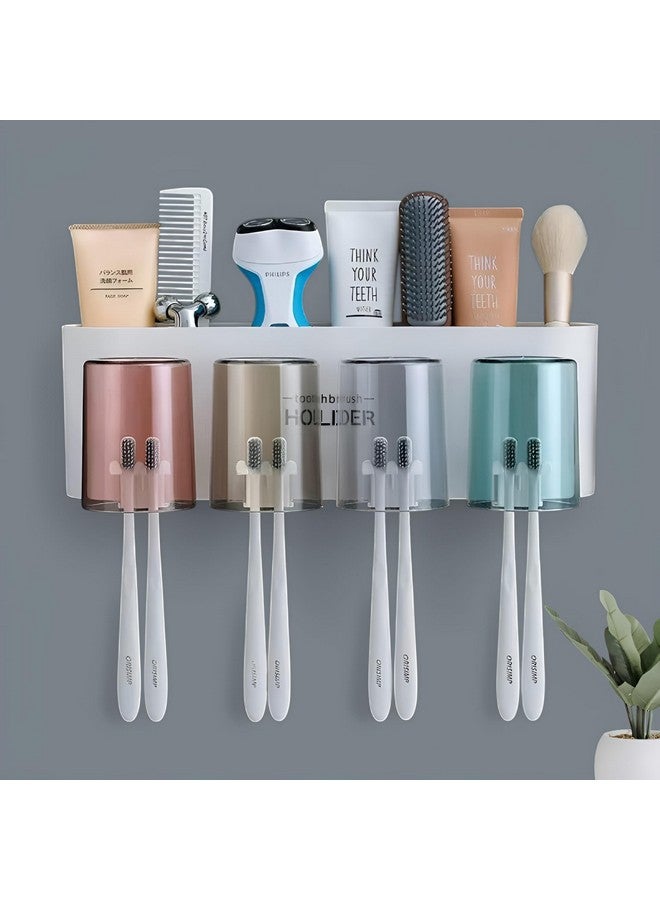 Srxes Plastic Toothbrush Holder Wall Mounted, Tooth Brushes Holder, Toothbrush Holders For Bathroom, Brush Holder For Bathroom Wall Mounted (4 Cup, White) - Image 1