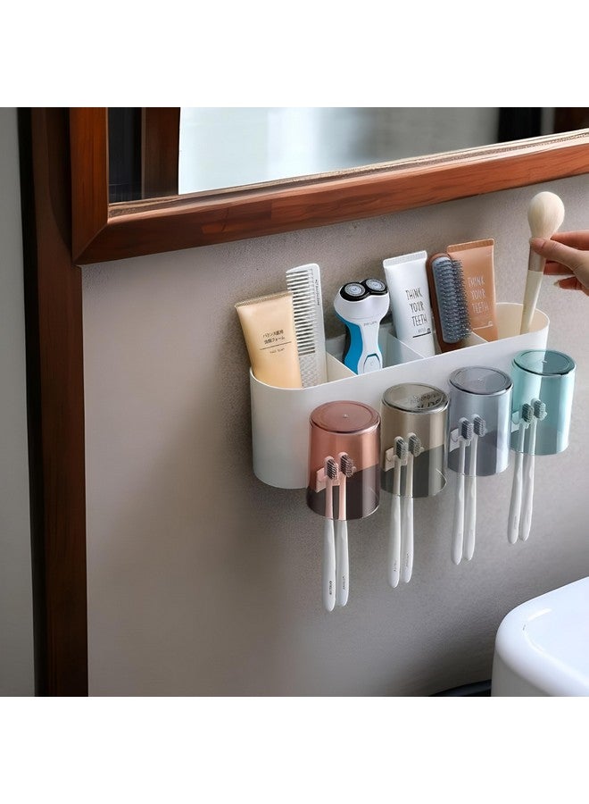 Srxes Plastic Toothbrush Holder Wall Mounted, Tooth Brushes Holder, Toothbrush Holders For Bathroom, Brush Holder For Bathroom Wall Mounted (4 Cup, White) - Image 4
