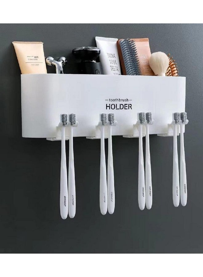 Srxes Plastic Toothbrush Holder Wall Mounted, Tooth Brushes Holder, Toothbrush Holders For Bathroom, Brush Holder For Bathroom Wall Mounted (4 Cup, White) - Image 3