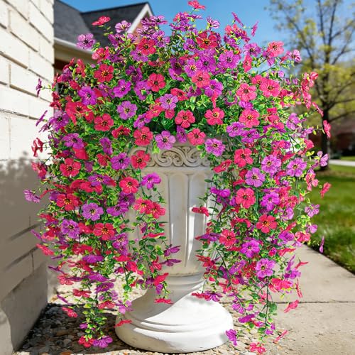 ADXORA Fake Artificial Hanging Flowers for Outdoor Spring Decor 2PCS Faux Silk Flowers Plants for Outdoor Outside Planter UV Resistant Daisy for Porch Front Door Patio Balcony Yard Decor - Image 4