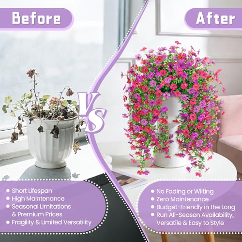 ADXORA Fake Artificial Hanging Flowers for Outdoor Spring Decor 2PCS Faux Silk Flowers Plants for Outdoor Outside Planter UV Resistant Daisy for Porch Front Door Patio Balcony Yard Decor - Image 3