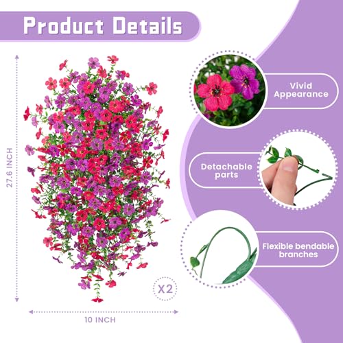 ADXORA Fake Artificial Hanging Flowers for Outdoor Spring Decor 2PCS Faux Silk Flowers Plants for Outdoor Outside Planter UV Resistant Daisy for Porch Front Door Patio Balcony Yard Decor - Image 2
