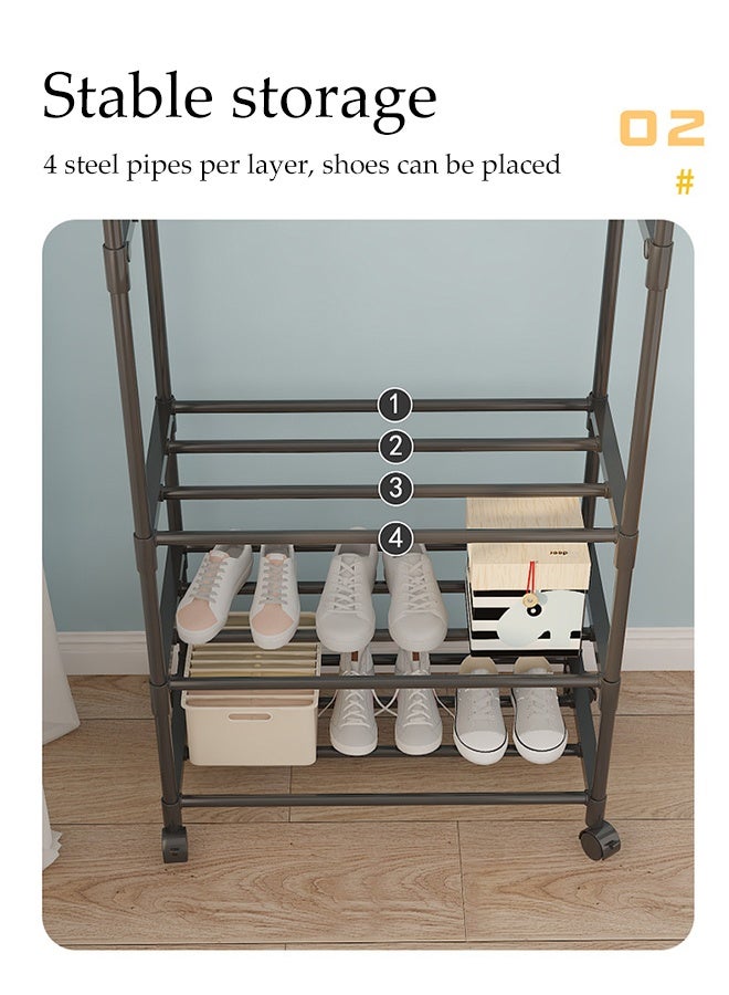 DUNISO 2-in 1 Garment Rack with Wheel and Side Hooks,Clothing Storage  Organizer with Bottom Storage,Multi-Functional Coat Rack Storage for Bedroom Laundry ,Small Place ,Entryway （White） - Image 5