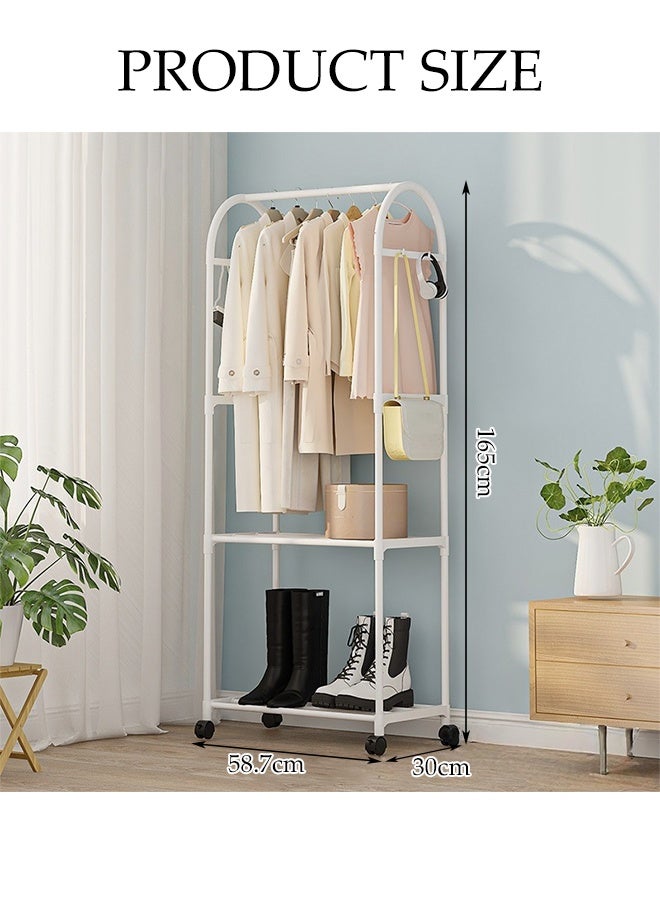 DUNISO 2-in 1 Garment Rack with Wheel and Side Hooks,Clothing Storage  Organizer with Bottom Storage,Multi-Functional Coat Rack Storage for Bedroom Laundry ,Small Place ,Entryway （White） - Image 2