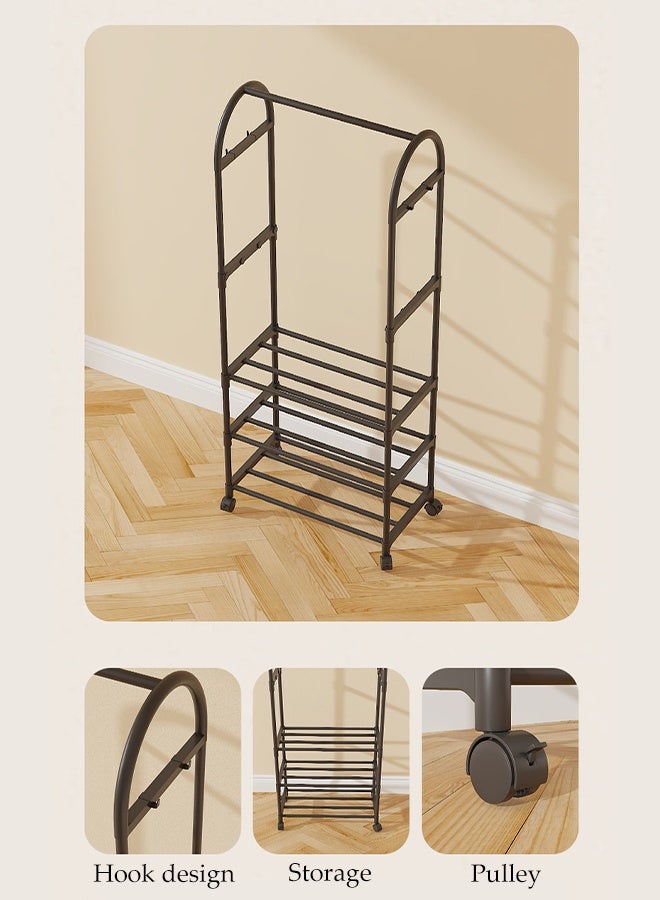 DUNISO 2-in 1 Garment Rack with Wheel and Side Hooks,Clothing Storage  Organizer with Bottom Storage,Multi-Functional Coat Rack Storage for Bedroom Laundry ,Small Place ,Entryway （White） - Image 3