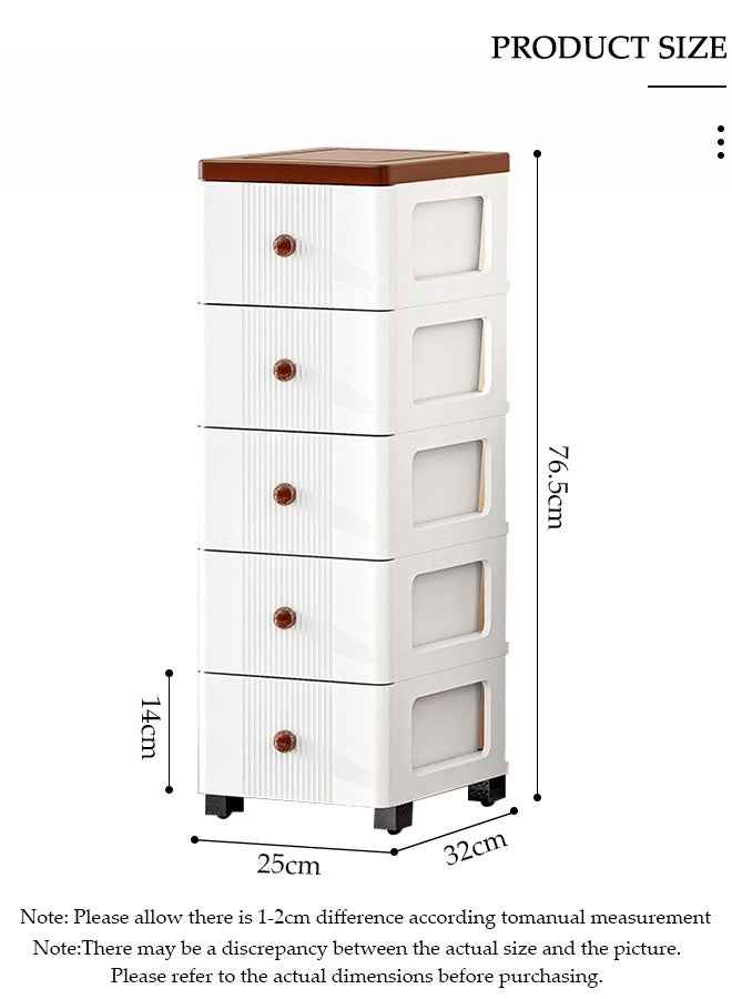 DUNISO 5-Layer Narrow Storage Cabinet  with Wheels，Multifunctional Drawer Plastic Wardrobe，Storage Drawer Units Kitchen Crevice Storage ，Storage Cabinet for Toys，Snacks，Books - Image 2