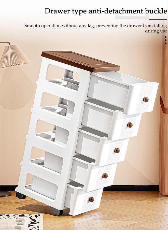 DUNISO 5-Layer Narrow Storage Cabinet  with Wheels，Multifunctional Drawer Plastic Wardrobe，Storage Drawer Units Kitchen Crevice Storage ，Storage Cabinet for Toys，Snacks，Books - Image 4