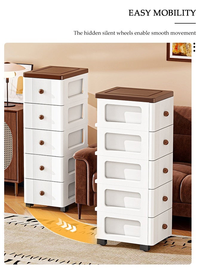 DUNISO 5-Layer Narrow Storage Cabinet  with Wheels，Multifunctional Drawer Plastic Wardrobe，Storage Drawer Units Kitchen Crevice Storage ，Storage Cabinet for Toys，Snacks，Books - Image 5