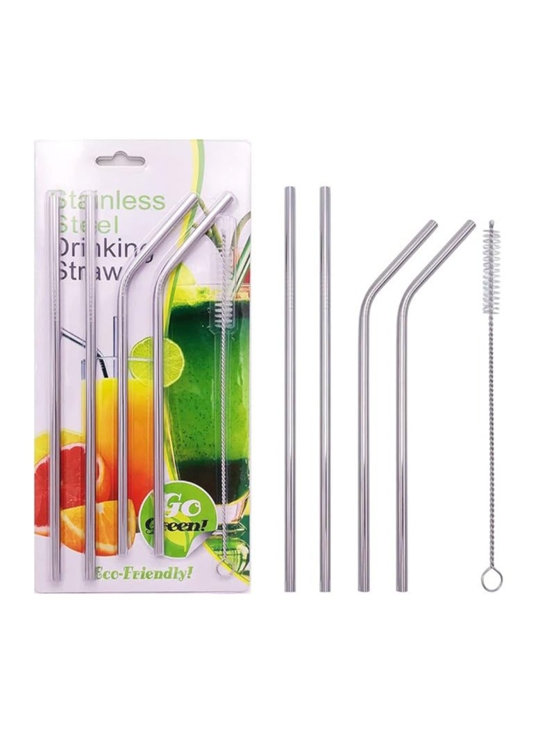 Metal Straw Stainless Steel Straw Drinking Reusable Straw eco friendly - 4 set silver for 30 oz and 20 oz tumbler - dishwasher safe - 2 straight 8.5'' 2 bent 8'' 1 brush included