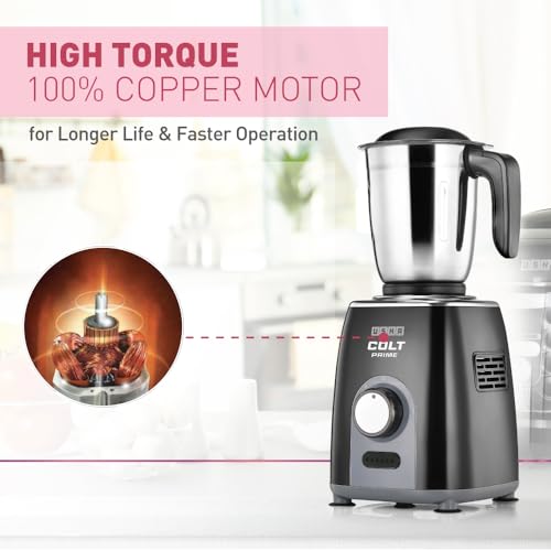 USHA Colt Prime Mixer Grinder| 500W| Powerful 100% Copper Motor| Rust Resistant Stainless Steel Jars & Blades| Uniform Grinding with 3 Jars| 5 Years Motor Warranty - Image 3