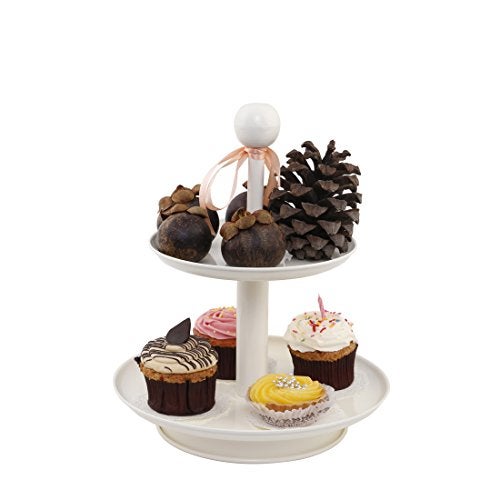 Elan Stainless Steel Knob 2 Tier Stacked Round Cake Cupcake & Dessert Stand, Birthday Party Cup Cake Stand (Off White) - Image 4