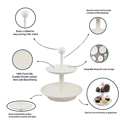 Elan Stainless Steel Knob 2 Tier Stacked Round Cake Cupcake & Dessert Stand, Birthday Party Cup Cake Stand (Off White) - Image 5
