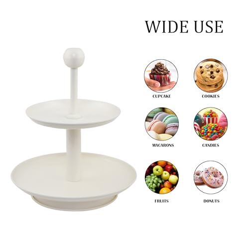 Elan Stainless Steel Knob 2 Tier Stacked Round Cake Cupcake & Dessert Stand, Birthday Party Cup Cake Stand (Off White) - Image 3