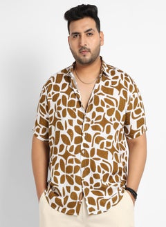 Instafab Plus Men's White & Brown Contrast Block Shirt  - Image 2
