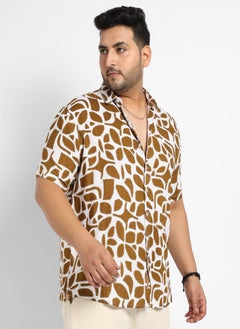 Instafab Plus Men's White & Brown Contrast Block Shirt  - Image 3