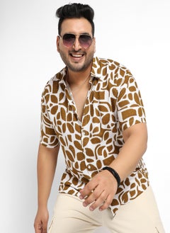 Instafab Plus Men's White & Brown Contrast Block Shirt  - Image 1