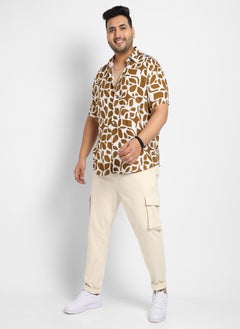 Instafab Plus Men's White & Brown Contrast Block Shirt  - Image 5