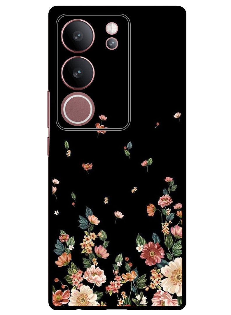 Theodor Protective Case Anti Scratch Shock Proof Bumper Cover For Vivo V29 - V29 Pro Flowers in Black Background - Image 1