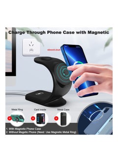 Y&D 3 in 1 Magnetic Wireless Charger 15W Fast Charging Station for iPhone 13/ pro/ pro-Max/ 12/ 12 Pro Max Support iWatch AirPods Bonus 18W QC 3.0 Adaptor and Magetic Metal Ring (Black)  - Image 3