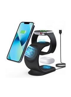 3 in 1 Magnetic Wireless Charger 15W Fast Charging Station for iPhone 13/ pro/ pro-Max/ 12/ 12 Pro Max Support iWatch AirPods Bonus 18W QC 3.0 Adaptor and Magetic Metal Ring (Black)