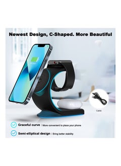 Y&D 3 in 1 Magnetic Wireless Charger 15W Fast Charging Station for iPhone 13/ pro/ pro-Max/ 12/ 12 Pro Max Support iWatch AirPods Bonus 18W QC 3.0 Adaptor and Magetic Metal Ring (Black)  - Image 4